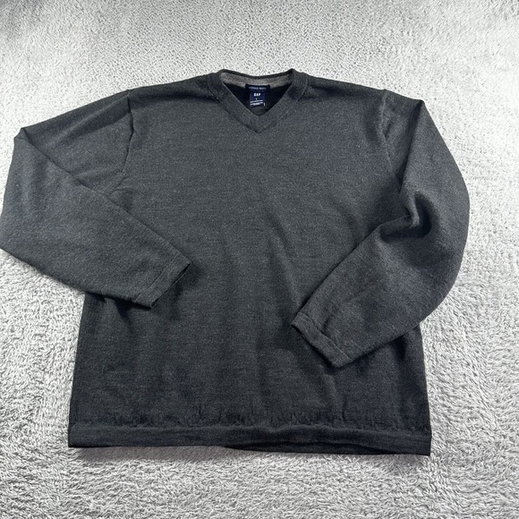 Gap Merino Wool Sweater Mens Large Gray‎ V Neck Jumper Lightweight Office Casual - Picture 1 of 7